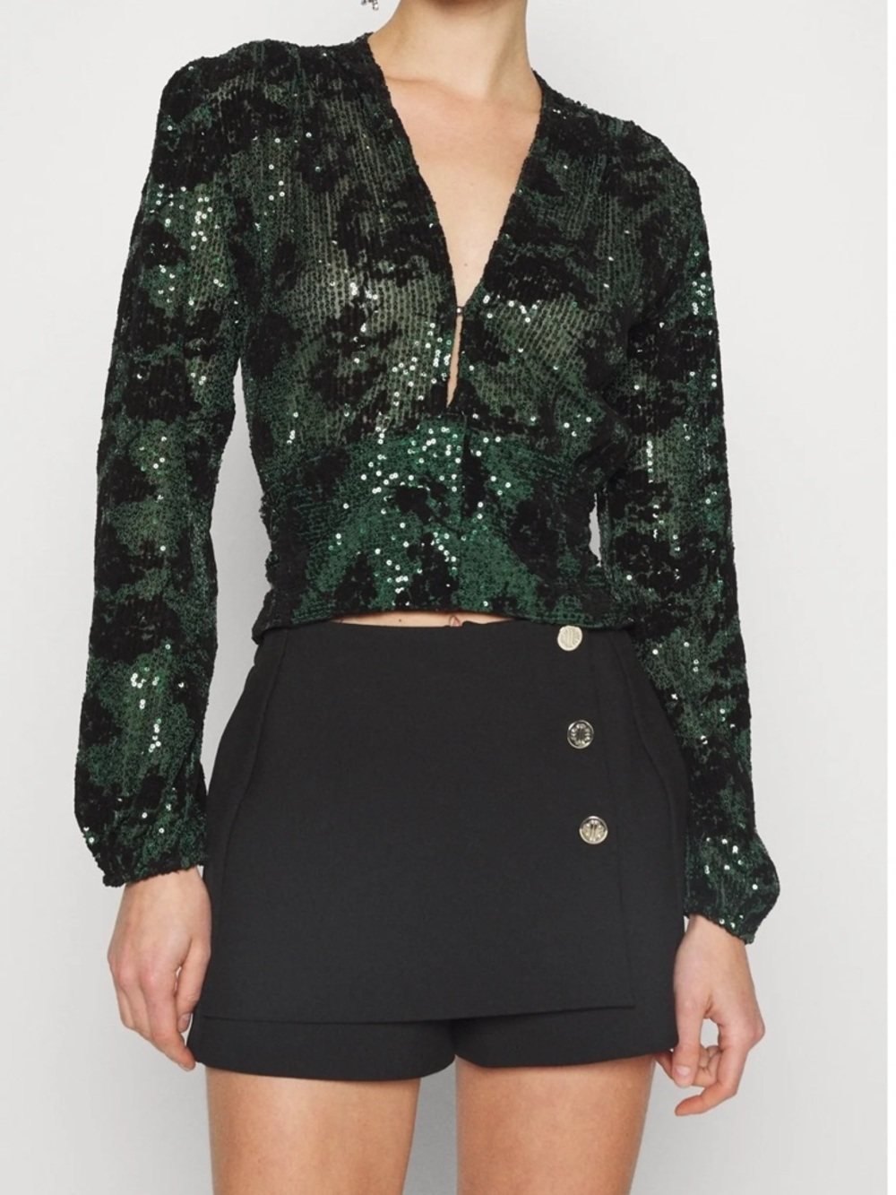MAJE Sequin-embroidered top green/black Size 1 (S)